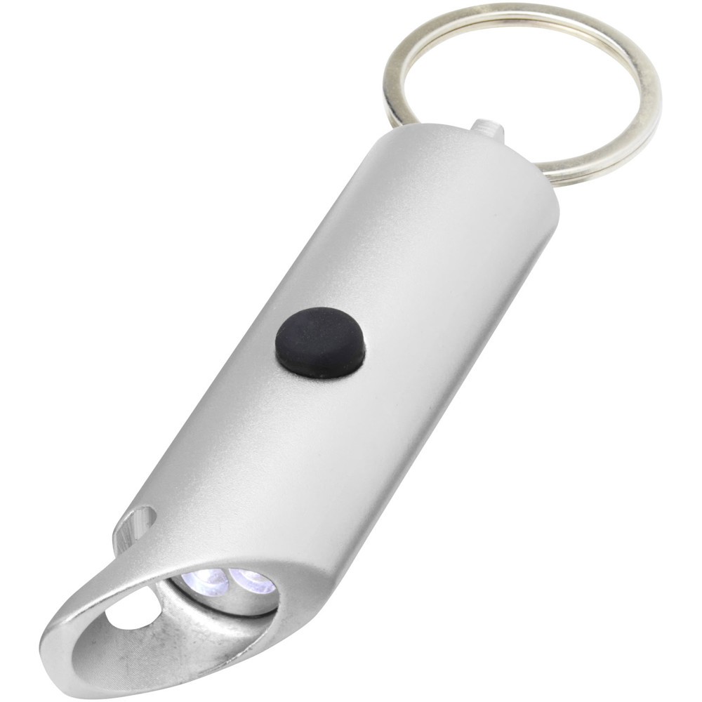 Flare IPX-LED-Lampe und Flaschenöffner aus recyceltem Aluminium mit Schlüsselanhänger - Silber