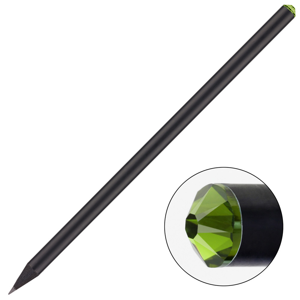 schwarzer Bleistift mit original Preciosa-Kristall, FSC® - schwarz / moosgrün
