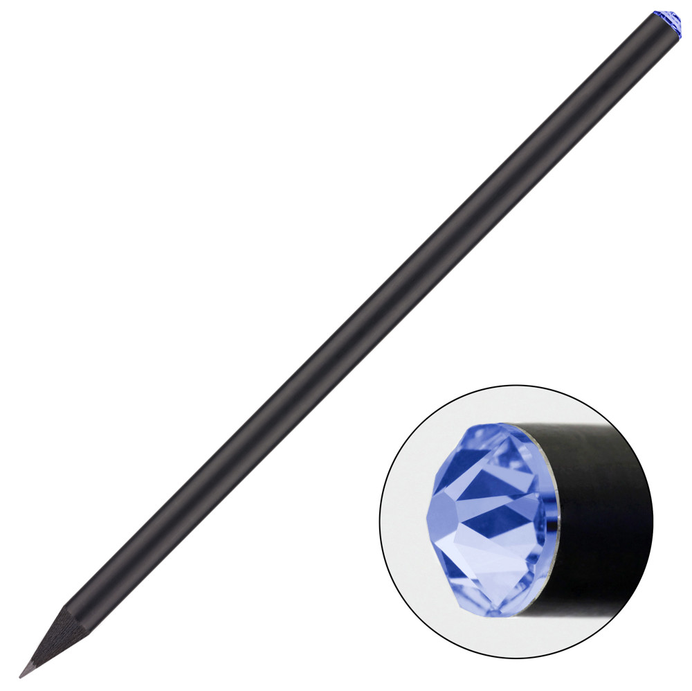 schwarzer Bleistift mit original Preciosa-Kristall, FSC® - schwarz / blau