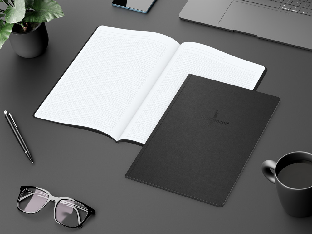 Notizbuch Tablet-Book, A4, Winkelkaro, schwarz, Prägung