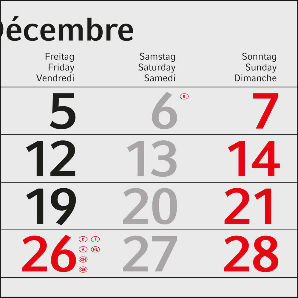 3-Monatskalender Einblatt Budget 3 Recycling-Kalendariumspapier, rot