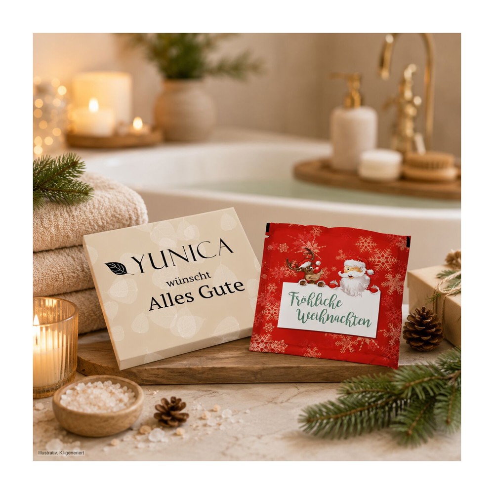 Badesalz Sachet im individuellen Mäppchen, Motiv: Fröhliche Weihnachten