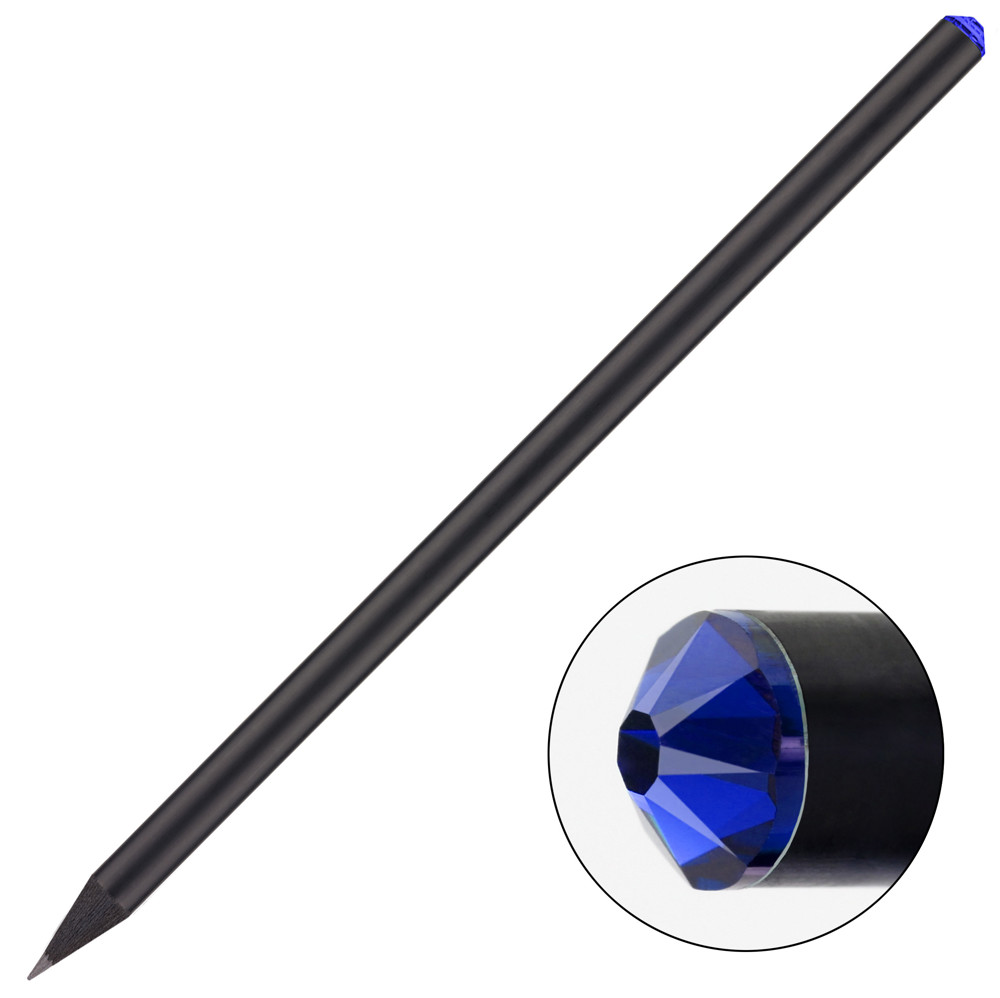 schwarzer Bleistift mit original Preciosa-Kristall, FSC® - schwarz / dunkelblau