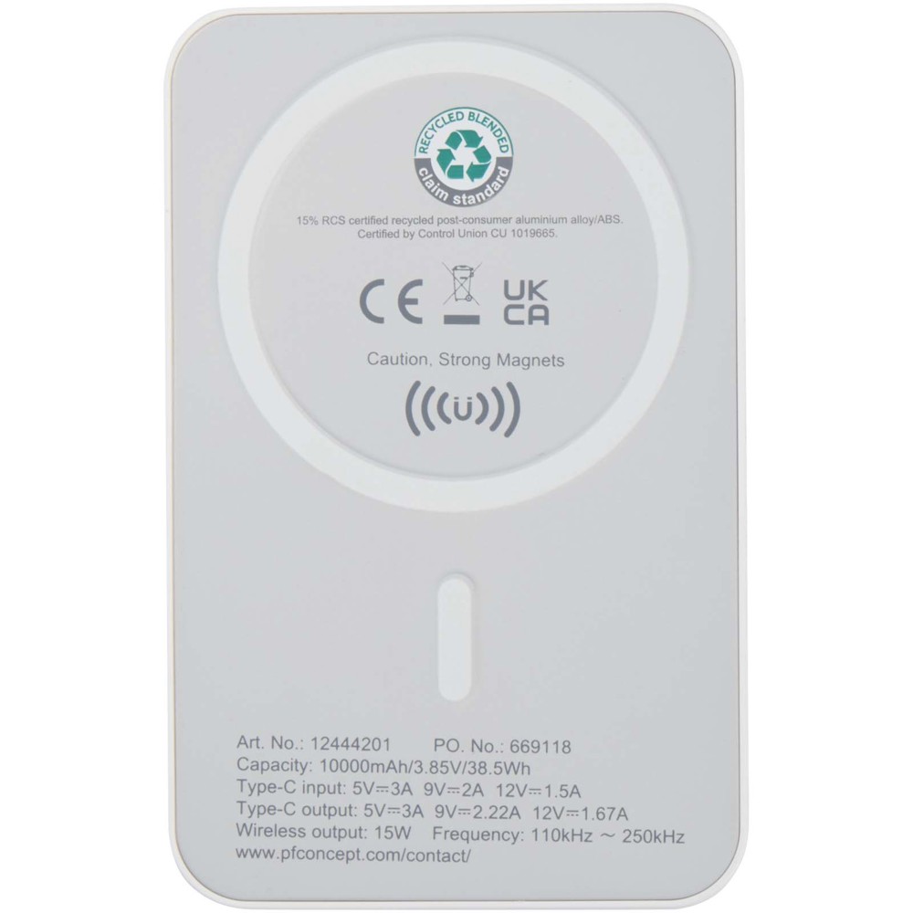Acrab 15 W 10.000 mAh magnetische kabellose Powerbank mit 20 W PD aus recyceltem Kunststoff