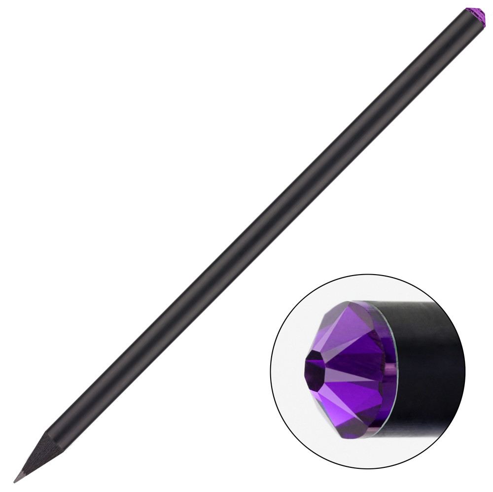 schwarzer Bleistift mit original Preciosa-Kristall, FSC® - schwarz / violett