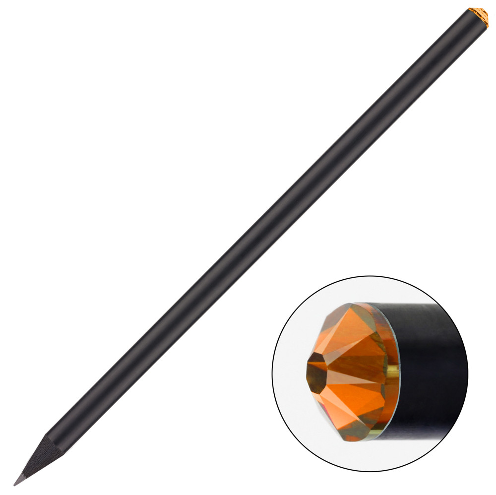 schwarzer Bleistift mit original Preciosa-Kristall, FSC® - schwarz / orange