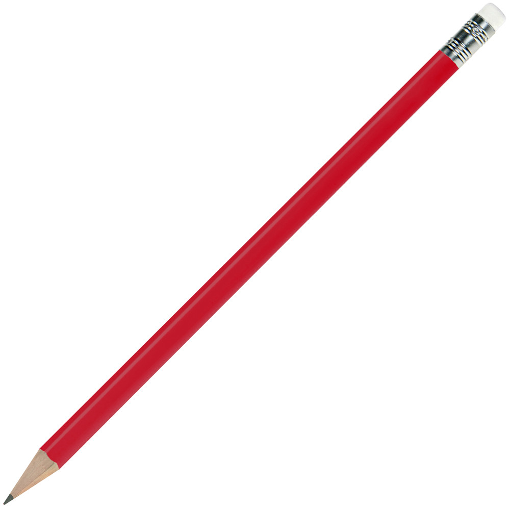 Bleistift rund, lackiert, Made in EU, FSC®, mit Radierer - Rot