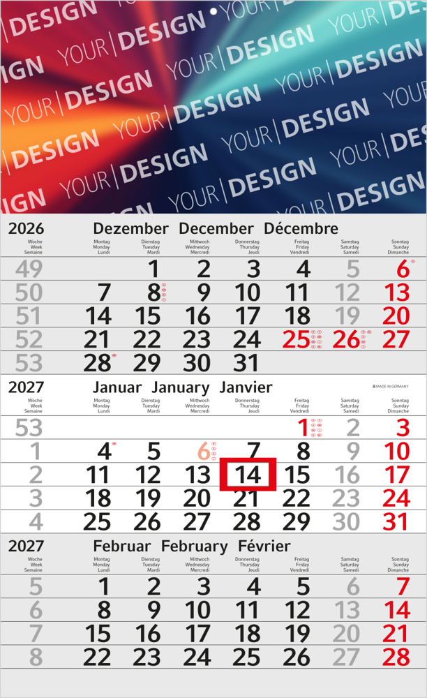 3-Monatskalender Einblatt Budget 3, rot