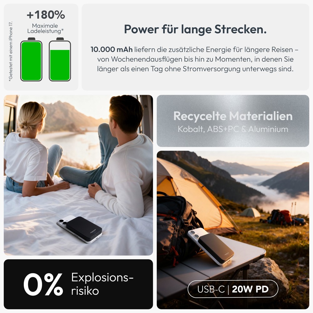 Evergreen Mag 10000 - Die magnetische Powerbank für längere Tage - Schwarz