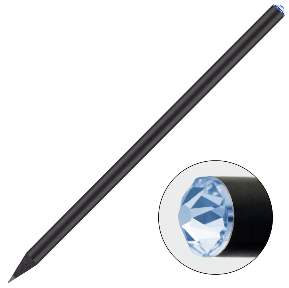 schwarzer Bleistift mit original Preciosa-Kristall, FSC® - schwarz / hellblau