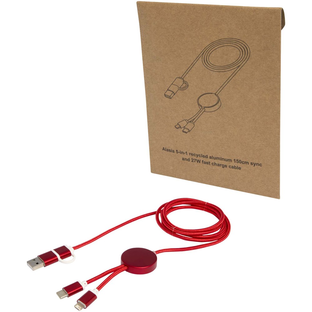 Alasia 150 cm 5-in-1 Kabel aus recyceltem Kunststoff für Datenübertragung und 27W Schnellladung - rot
