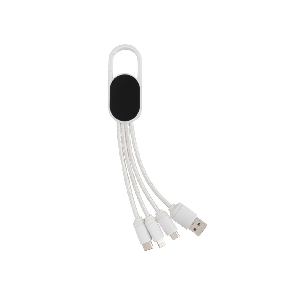 4-in-1 Kabel mit Karabiner-Clip - weiß (± PMS White)