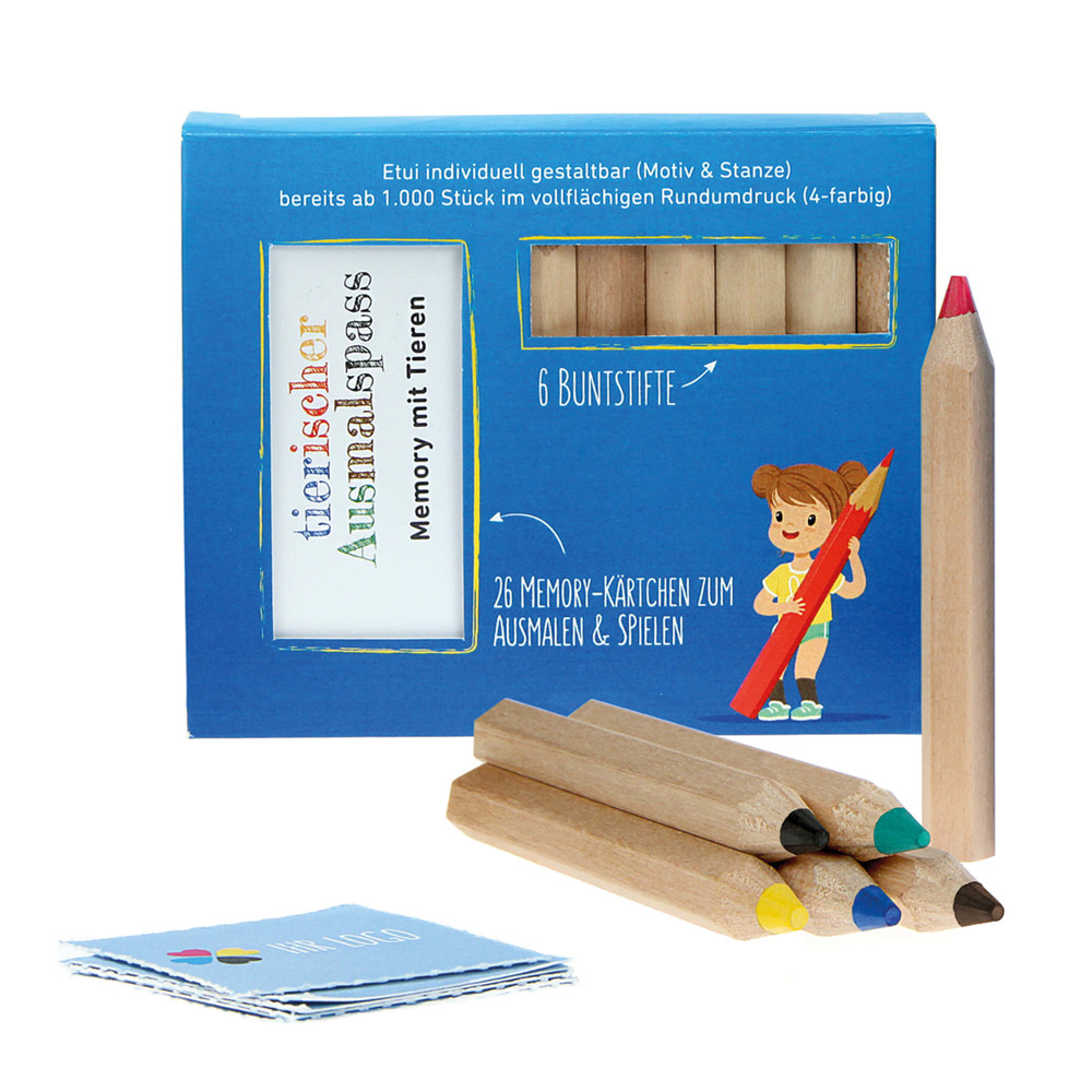 JUMBO Buntstift Memo-Set, Made in EU, FSC®, inkl. Individueller Rundumdruck, Mal- und Spieleset