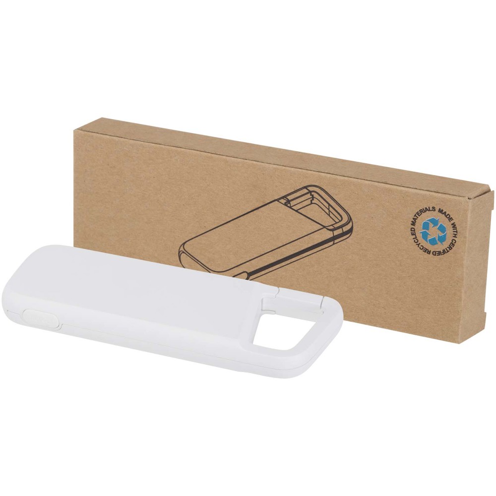 Alkes 12 W 5.000 mAh wasserfeste Powerbank aus recyceltem Kunststoff mit Karabinerhaken - weiss