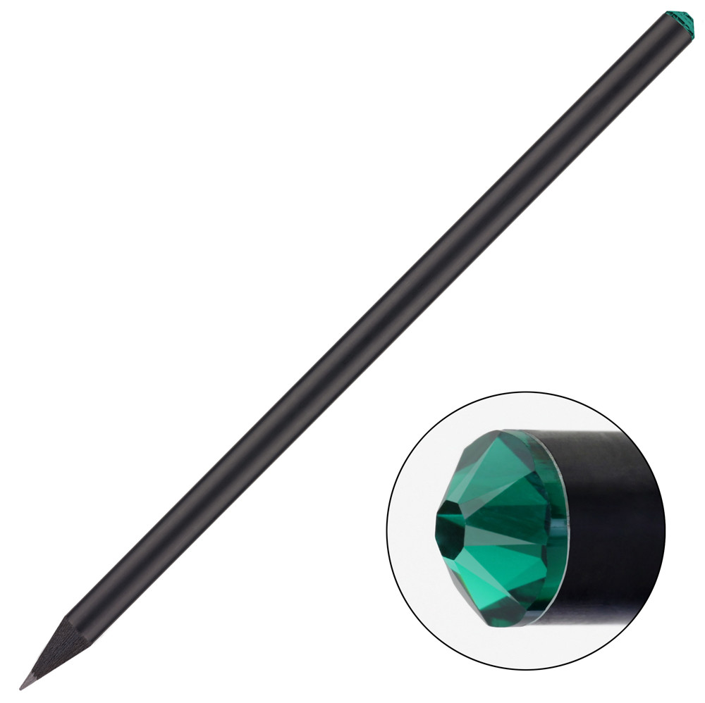 schwarzer Bleistift mit original Preciosa-Kristall, FSC® - schwarz / grün