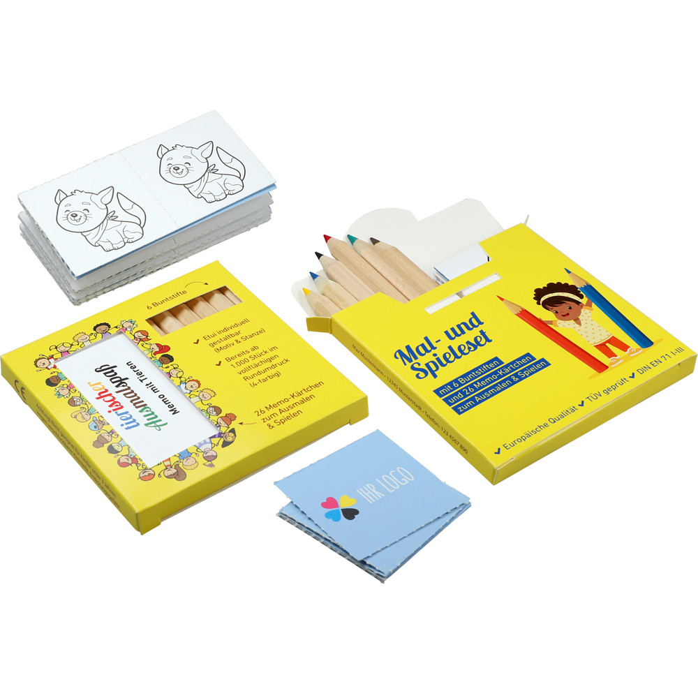 Buntstift Memo-Set, Made in EU, FSC®, inkl. Individueller Rundumdruck, Mal- und Spieleset