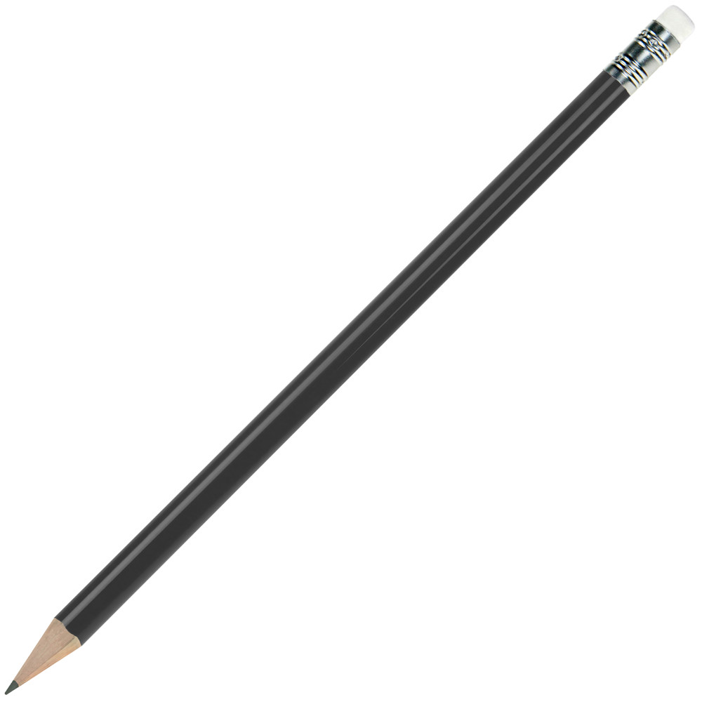 Bleistift rund, lackiert, Made in EU, FSC®, mit Radierer - Schwarz