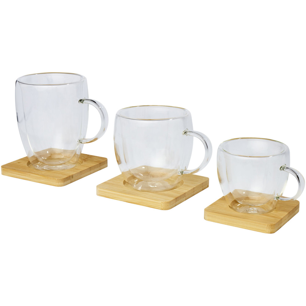 Manti 2-teiliger 100 ml doppelwandiger Glasbecher mit Bambusuntersetzer 