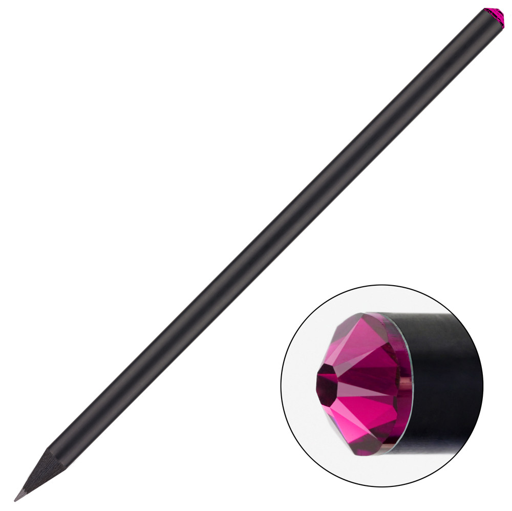schwarzer Bleistift mit original Preciosa-Kristall, FSC® - schwarz / pink