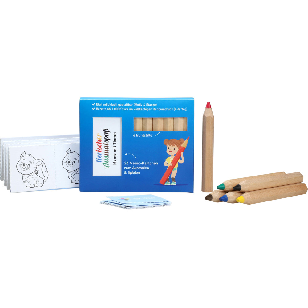 JUMBO Buntstift Memo-Set, Made in EU, FSC®, inkl. Individueller Rundumdruck, Mal- und Spieleset