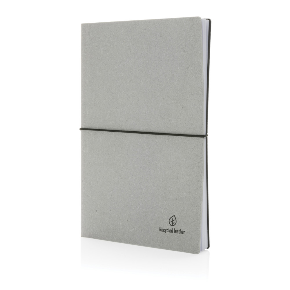 A5 Notizbuch aus GRS recyceltem Leder - Hellgrau (± PMS 420)