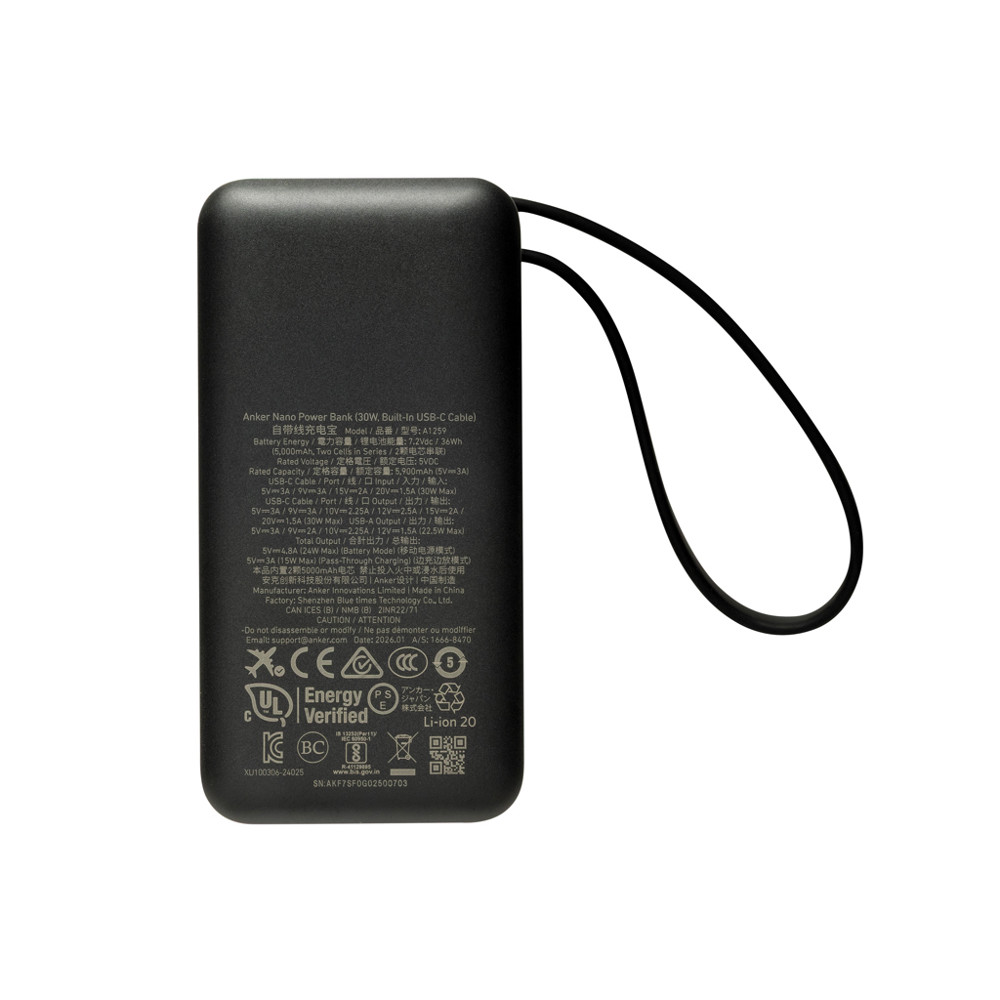 Anker Nano Powerbank 30W, mit integriertem USB-C-Kabel