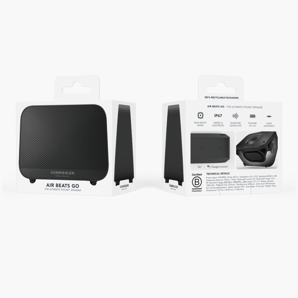 Air Beats Go - Der kompakte kabellose Bluetooth Lautsprecher - Schwarz