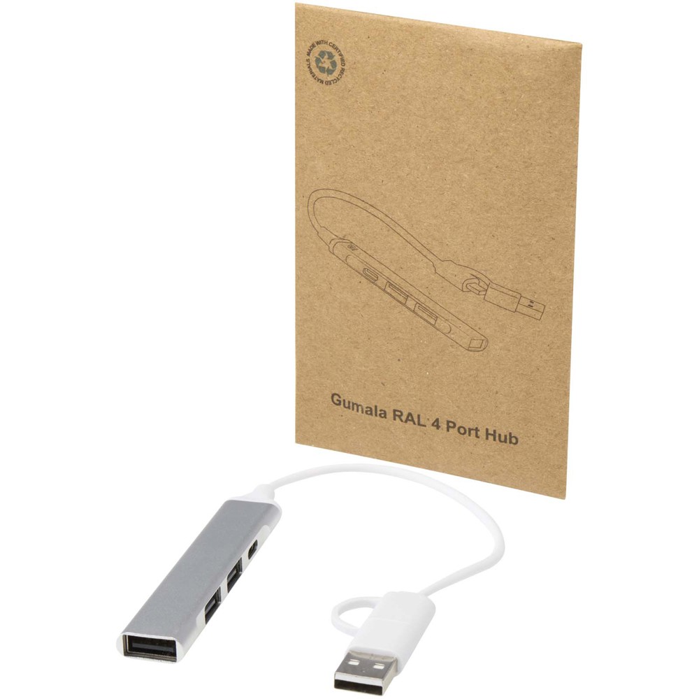 Alkaid 4 Port Hub aus recyceltem Aluminium mit USB-A- und Typ-C-Anschlüssen und zwei Eingängen