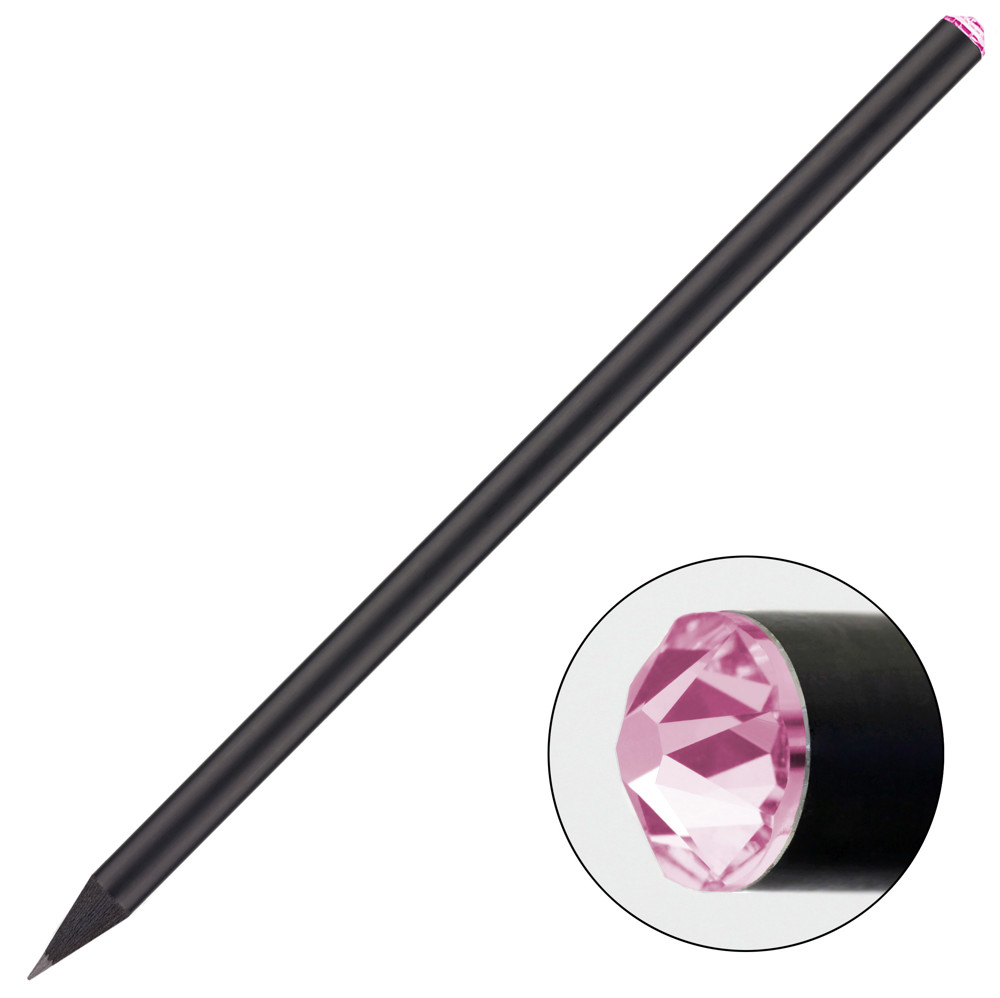 schwarzer Bleistift mit original Preciosa-Kristall, FSC® - schwarz / rose