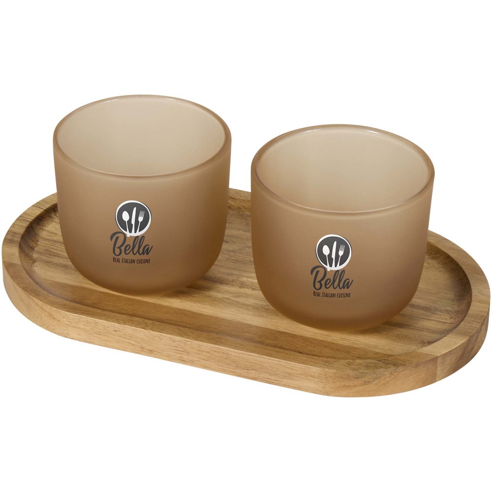 Male Set aus Holztablett und Glastassen, matt