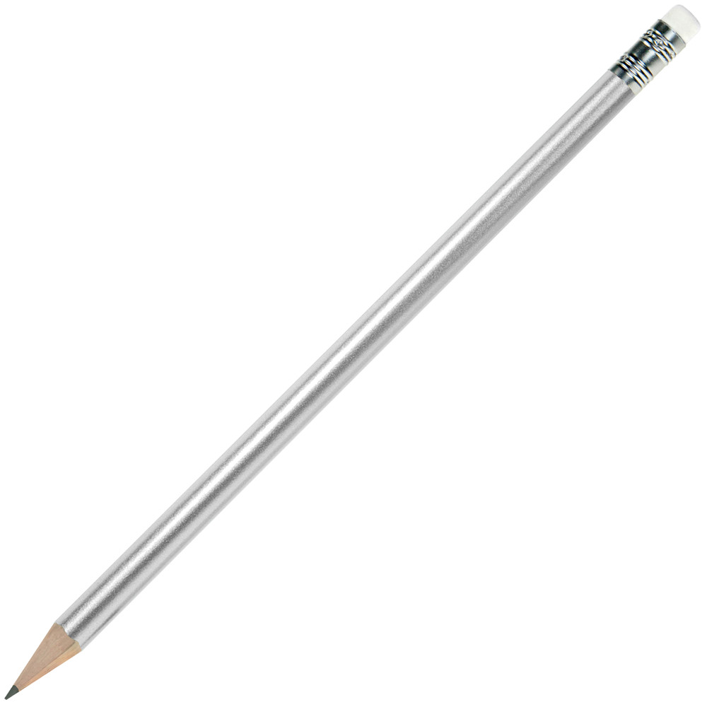 Bleistift rund, lackiert, Made in EU, FSC®, mit Radierer - Silber