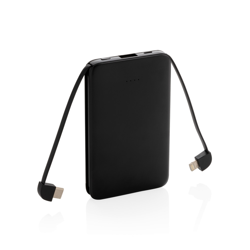 5.000 mAh Powerbank mit integriertem Kabel - schwarz (± PMS Black)