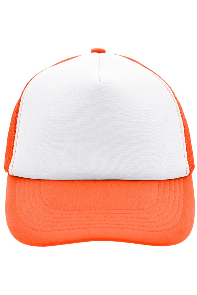 5 Panel Polyester Mesh Cap - White/neon-orange (ca. Pantone white
804C)