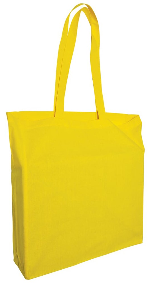 Baumwolltaschen mit langen Henkeln und Bodenfalte, 140 gr/m² - Gelb (PMS 101c) / Gelb