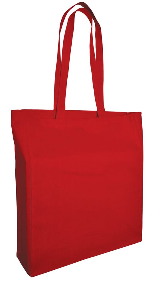 Baumwolltaschen mit langen Henkeln und Bodenfalte, 140 gr/m² - Rot (PMS 199c) / Rot