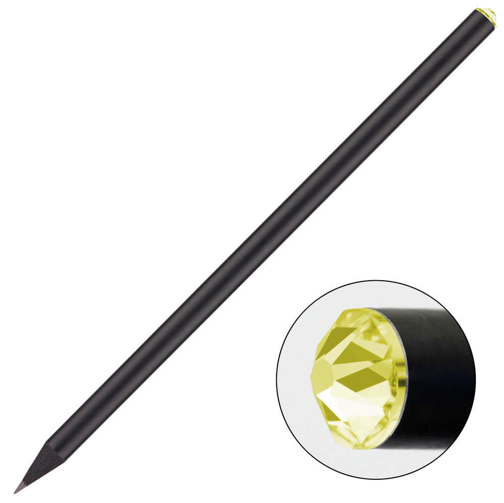 schwarzer Bleistift mit original Preciosa-Kristall, FSC® - schwarz / gelb
