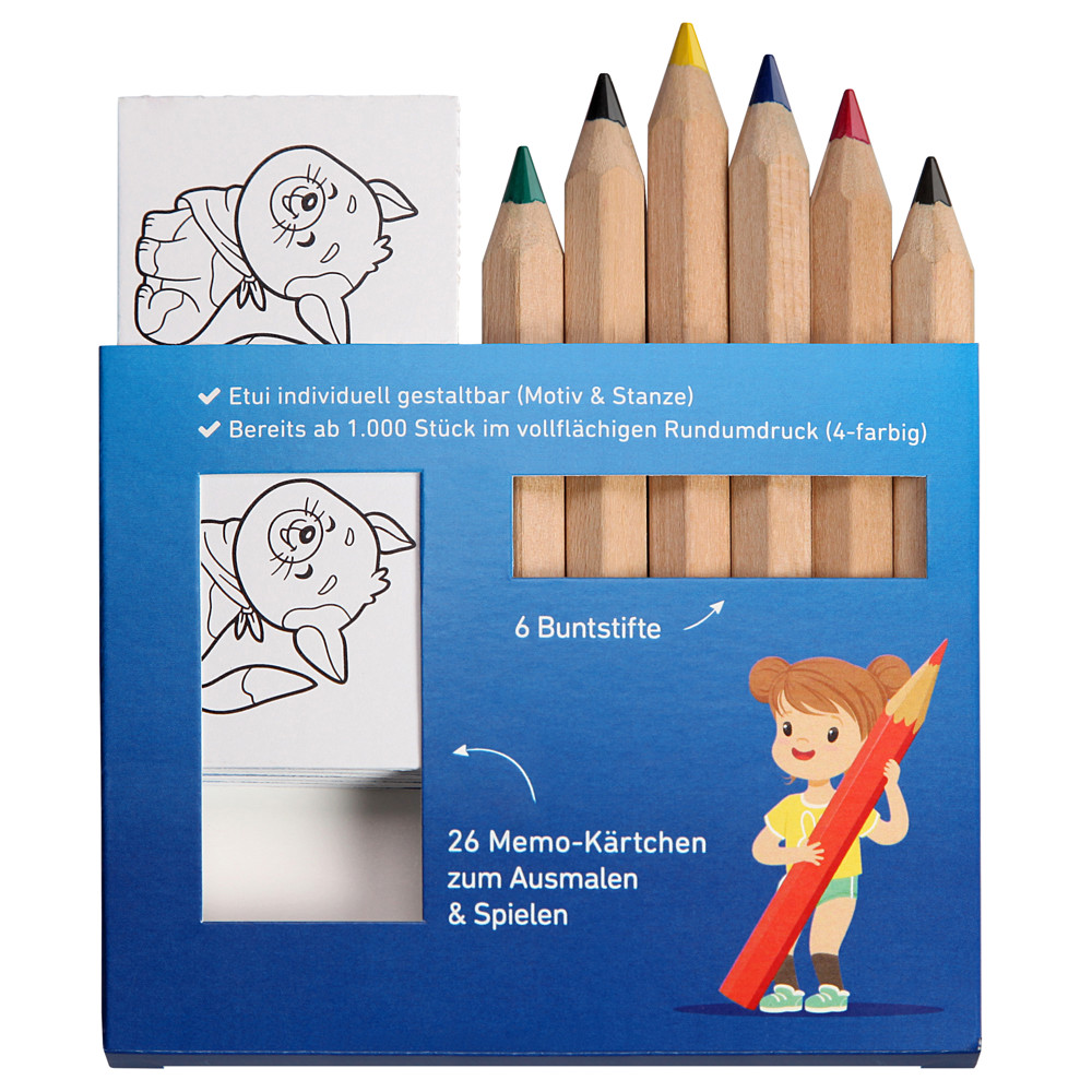 JUMBO Buntstift Memo-Set, Made in EU, FSC®, inkl. Individueller Rundumdruck, Mal- und Spieleset