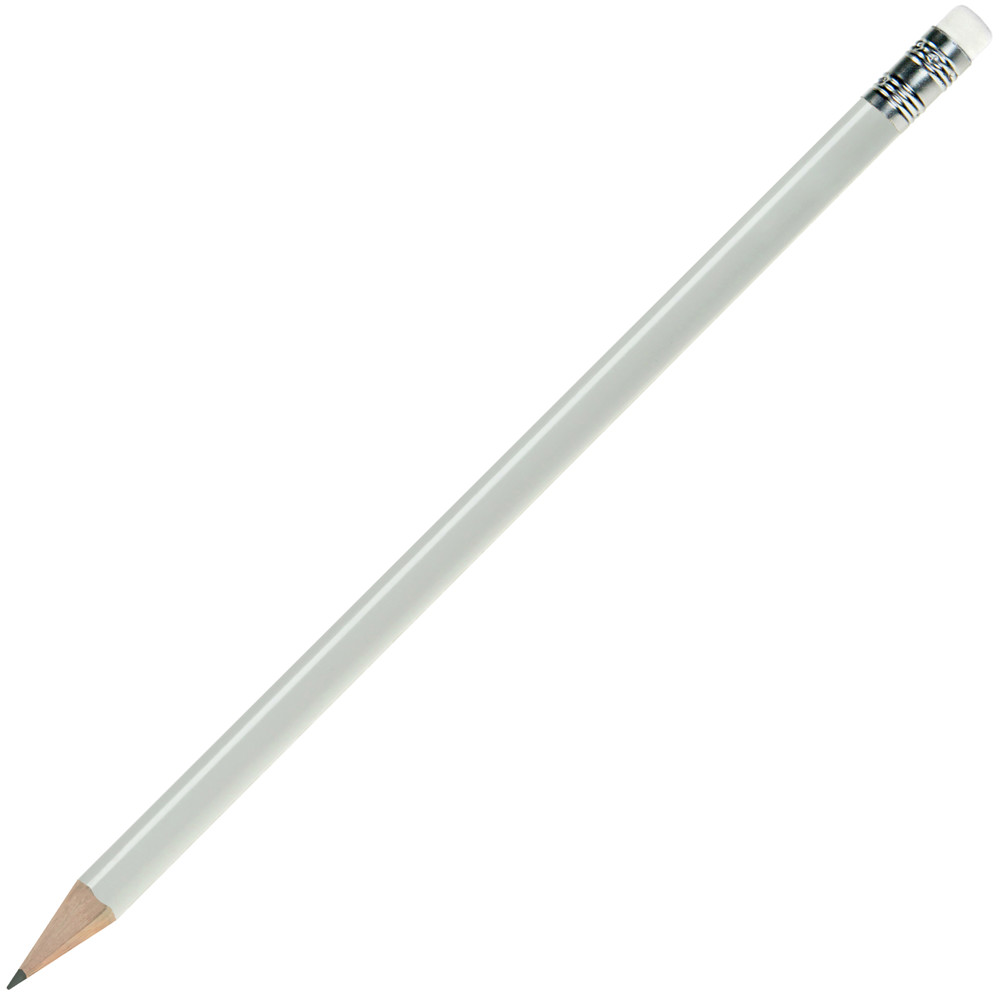 Bleistift rund, lackiert, Made in EU, FSC®, mit Radierer - Weiß