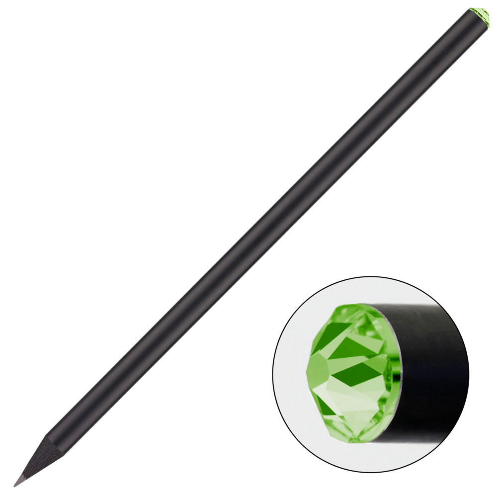 schwarzer Bleistift mit original Preciosa-Kristall, FSC® - schwarz / hellgrün