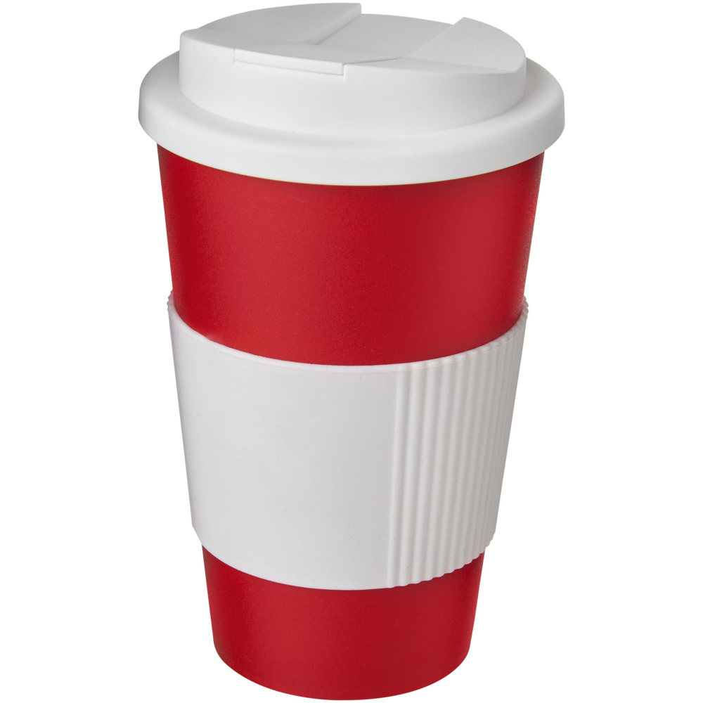 Americano® 350 ml Isolierbecher mit Schutzring & auslaufsicherem Schraubverschluss - rot, weiss