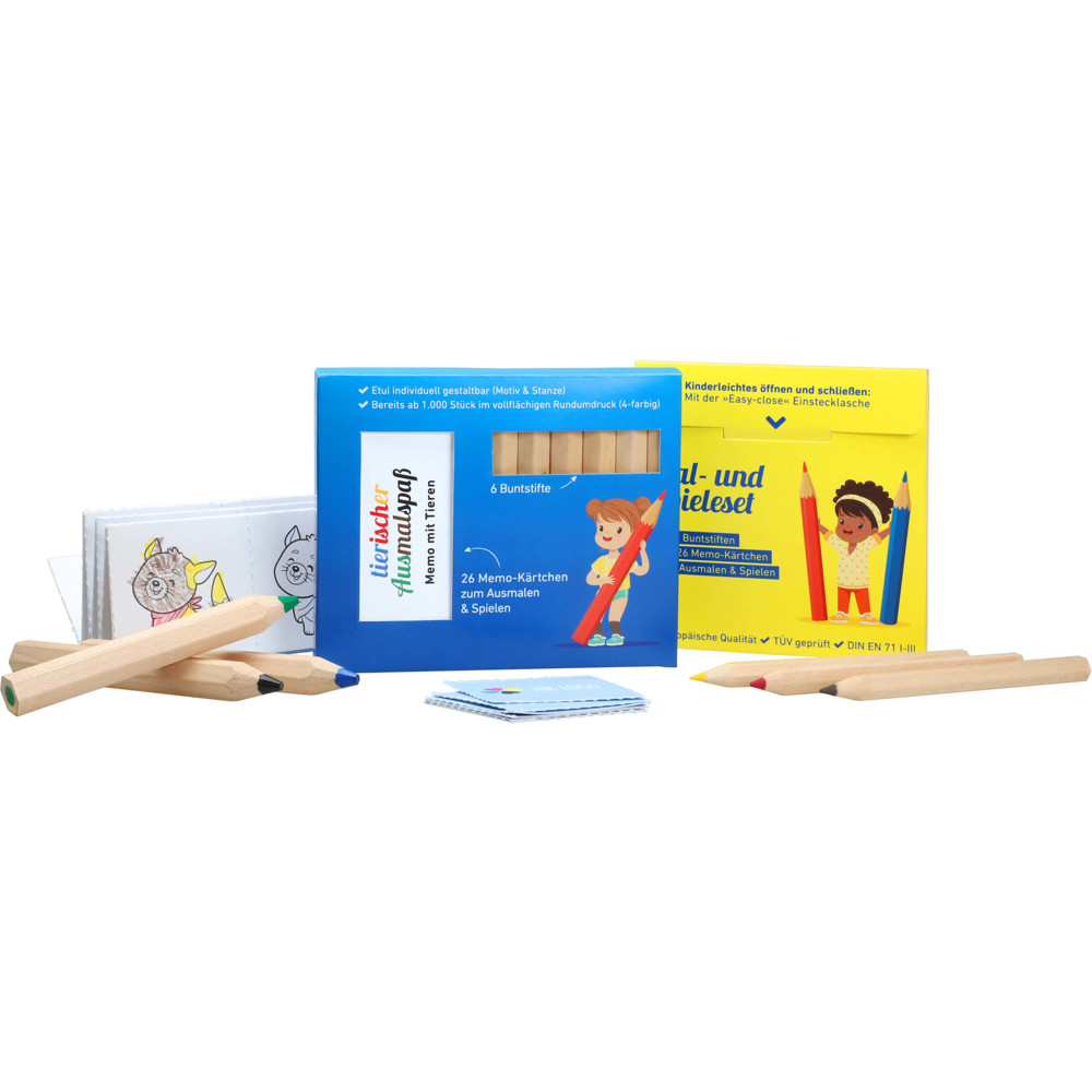 JUMBO Buntstift Memo-Set, Made in EU, FSC®, inkl. Individueller Rundumdruck, Mal- und Spieleset