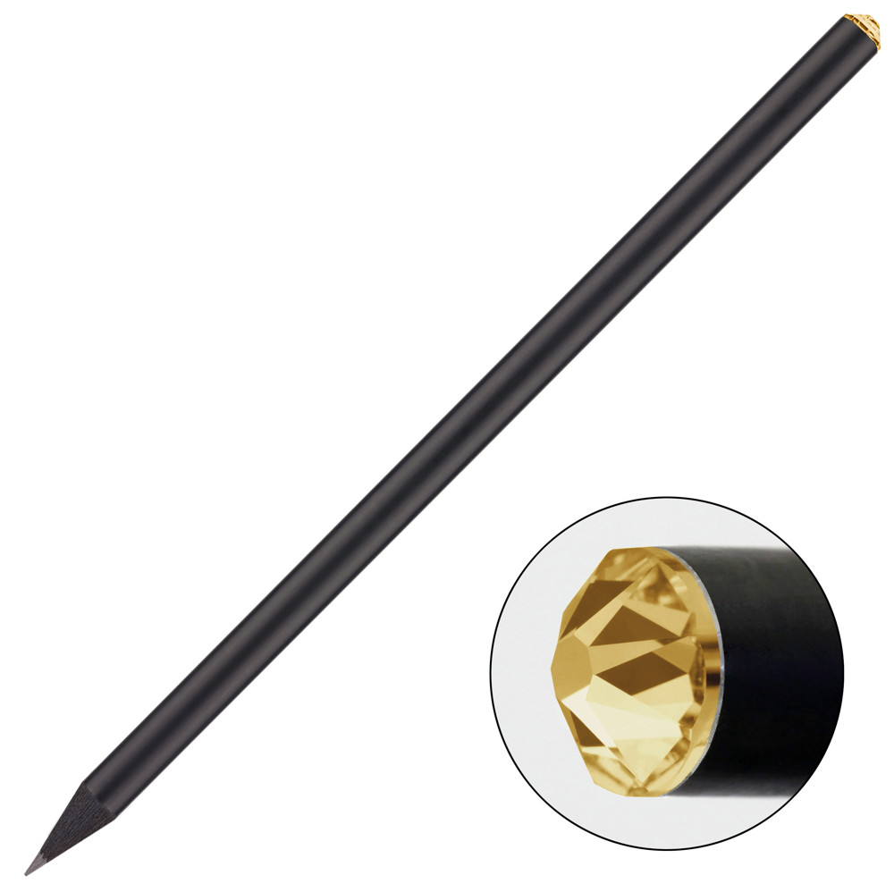 schwarzer Bleistift mit original Preciosa-Kristall, FSC® - schwarz / gold