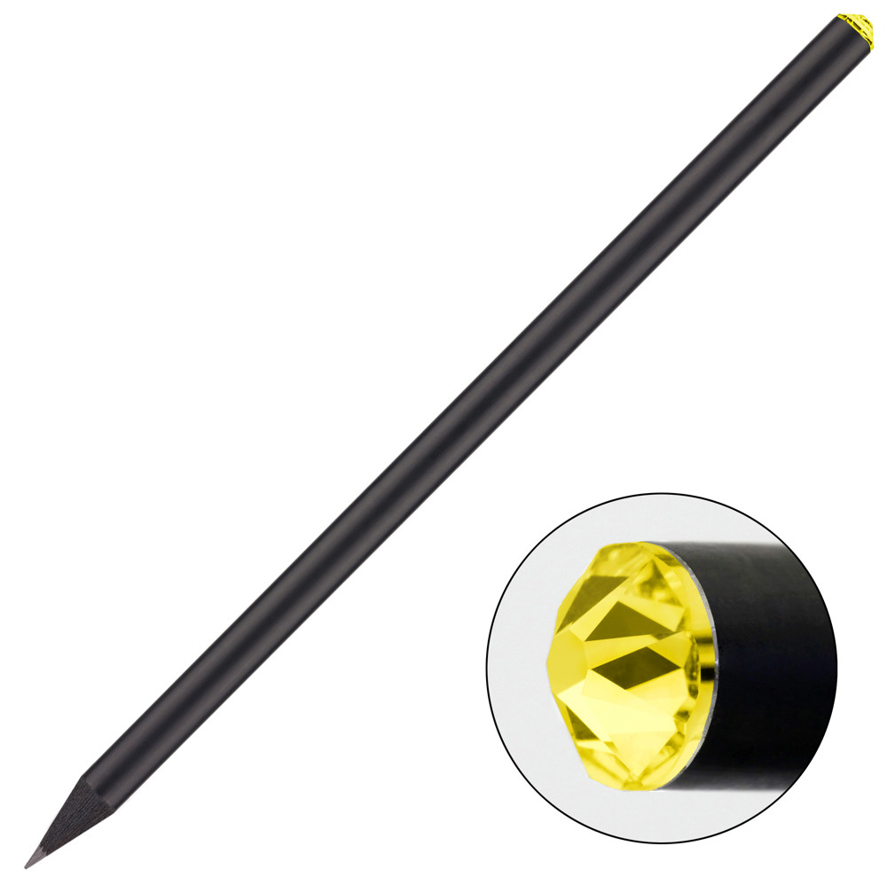 schwarzer Bleistift mit original Preciosa-Kristall, FSC® - schwarz / dunkelgelb