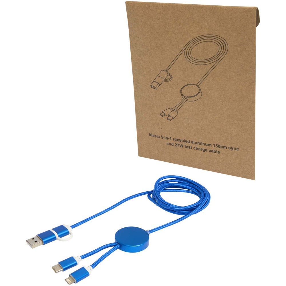Alasia 150 cm 5-in-1 Kabel aus recyceltem Kunststoff für Datenübertragung und 27W Schnellladung - royalblau