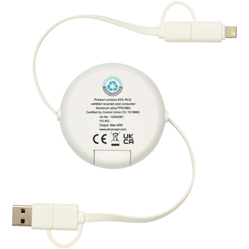 Alasia 100 cm 5-in-1 Kabel aus recyceltem Kunststoff und Aluminium, einziehbar, für Datenübertragung und mit 45W Schnellladun