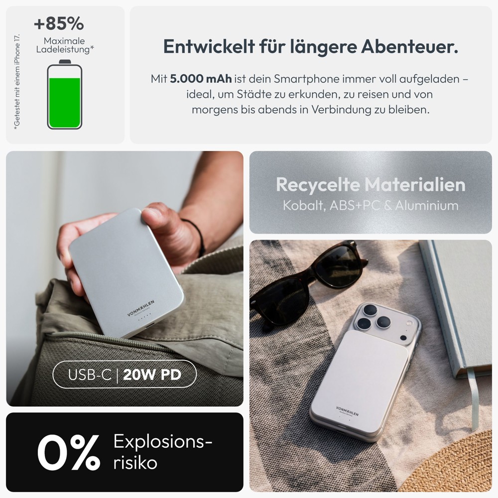 Evergreen Mag 5000 - Die magnetische Powerbank für den ganzen Tag - Weiß