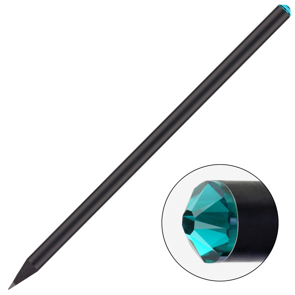 schwarzer Bleistift mit original Preciosa-Kristall, FSC® - schwarz / türkis