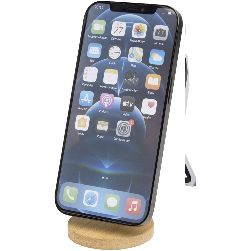 Alcor Klappbare magnetische Smartphonehalterung aus recyceltem Kunststoff mit Bambusdetails